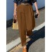 Women Zipper Pleated Commute Button Side Pocket Solid Casual Pants