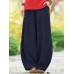 Solid Pocket Elastic Waist Cotton Casual Pants