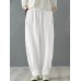 Solid Cotton Pocket Elastic Waist Casual Loose Pants