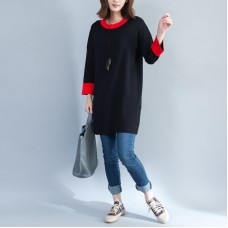 black casual cotton sweater tops oversize long sleeve pullover