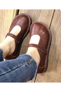 Fashion Chocolate Buckle Strap Loafers For Women Cowhide Leather