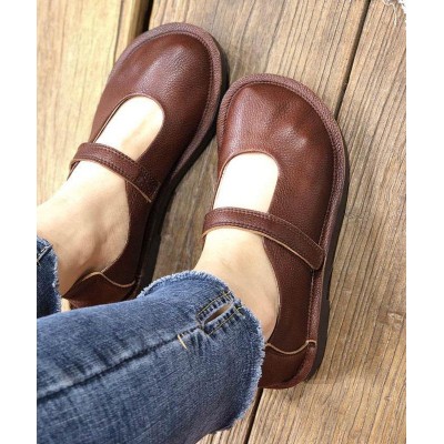 Fashion Chocolate Buckle Strap Loafers For Women Cowhide Leather