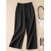 Solid Elastic Waist Pocket Button Wide Leg Pants