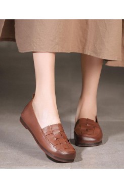 Chocolate Genuine Leather Casual Flat Feet Shoes Penny Loafers