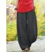 Solid Pocket Elastic Waist Cotton Casual Pants