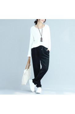 white casual woolen  fit knit blouse plus size fashion o neck sweater tops