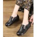 Black Cowhide Leather Flat Shoes Buckle Strap Flats