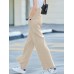 Solid Pocket Button Wide Leg High Waist Casual Pants