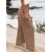 Leisure Solid Shirring Pocket Wide Leg Cotton Pants