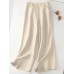 Leisure Solid Button Pocket Wide Leg Cotton Pants